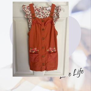 Girls floral/orange jumper dress set-size 6x. Gently used-worn once!